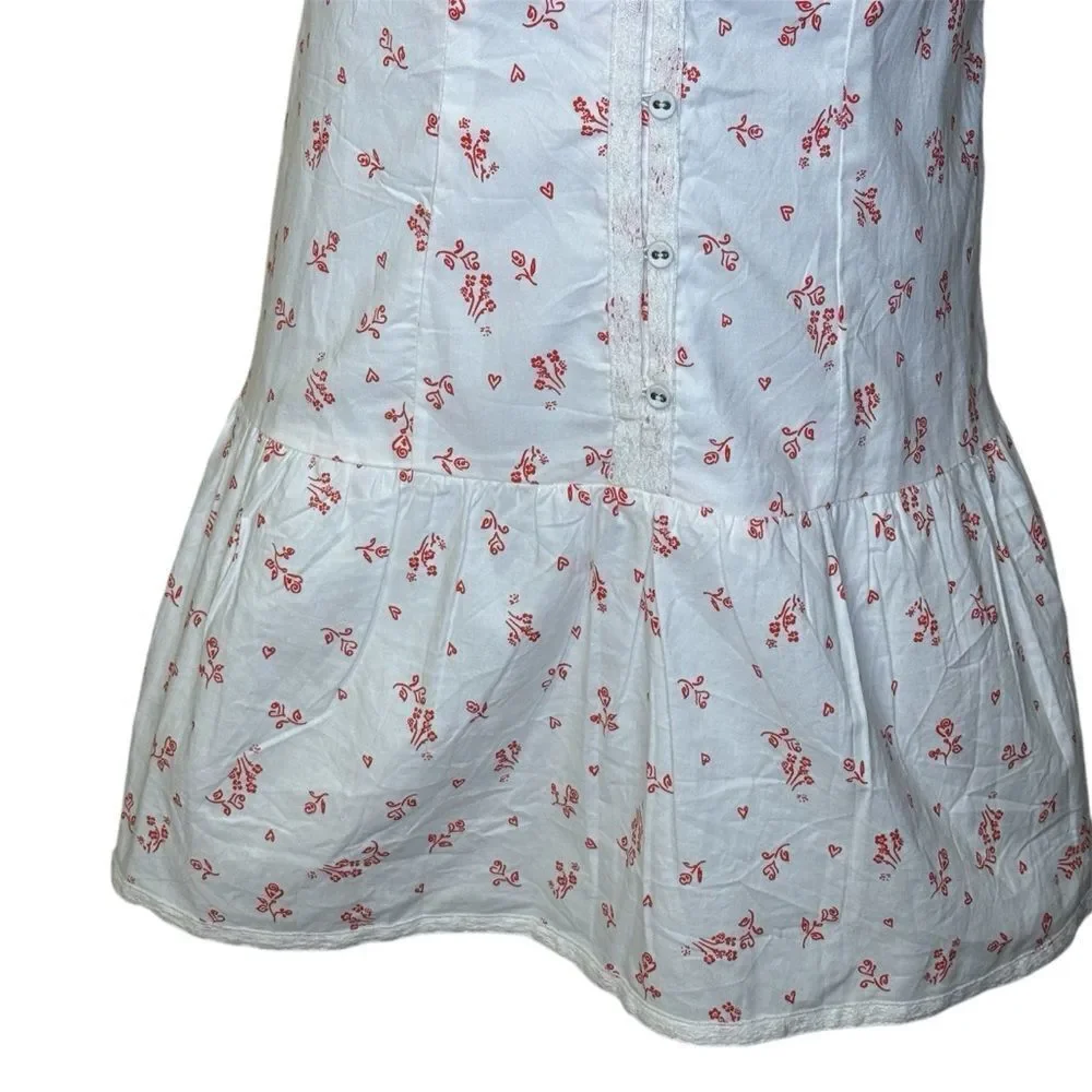 Free People Beasley Mini Dress Floral White Red Dress Peter Pan Collar Small